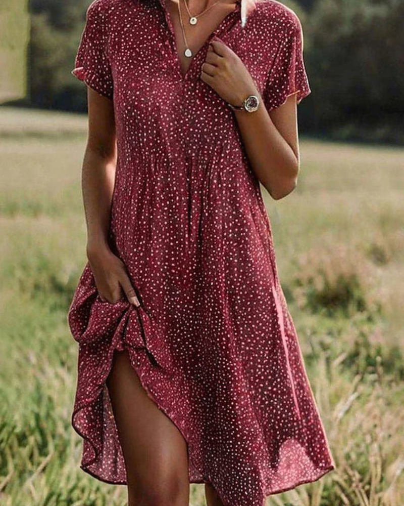 Damen Elegantes Kurzärmeliges Hemdblusenkleid | Midi