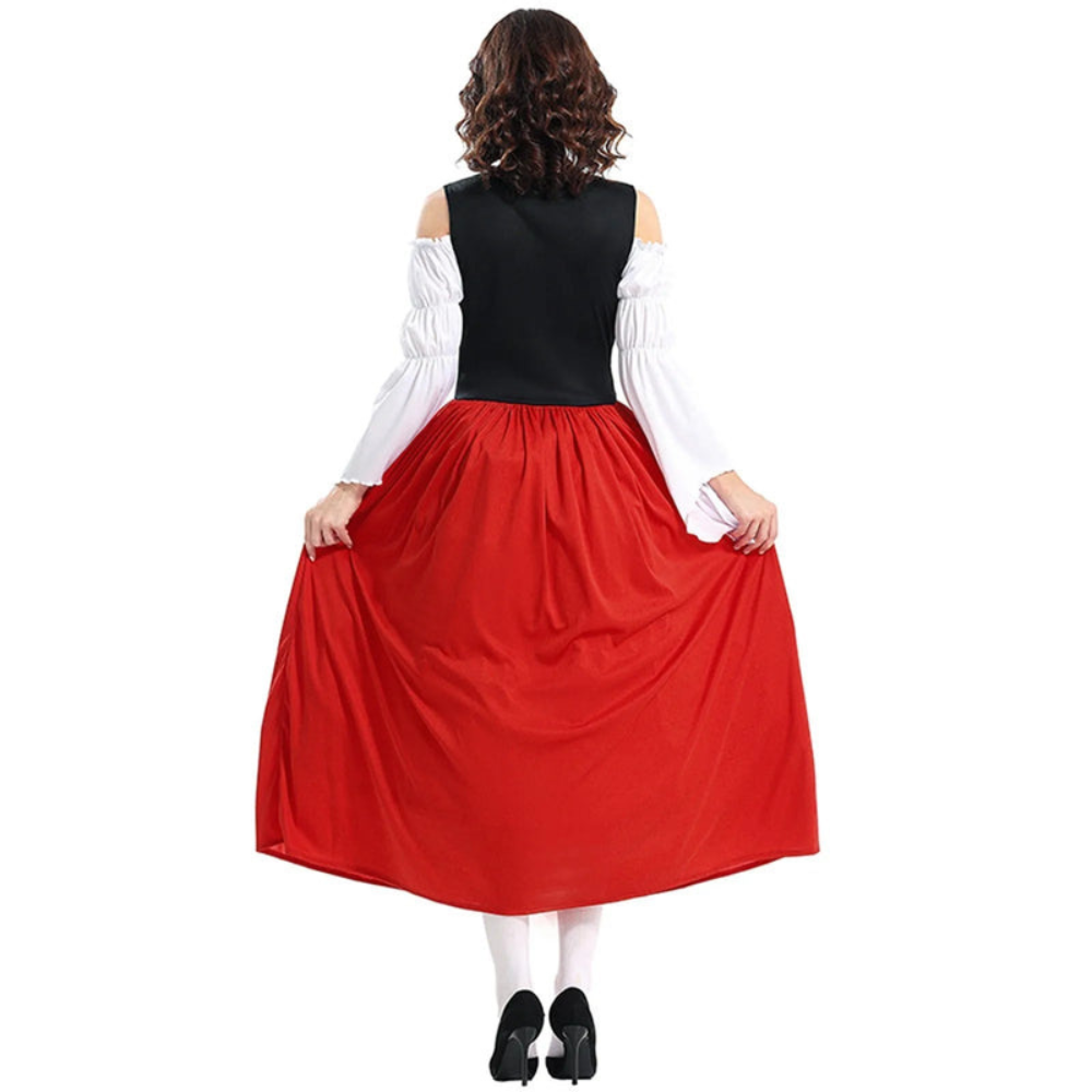Damen Elegantes Schulterfreies Dirndl Kleid | Lang