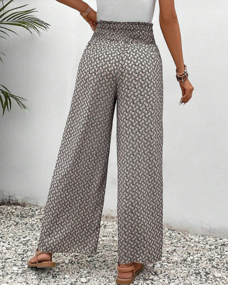 Damen Elegante Stoffhose | Hohe Taille mit Geometrischem Druck