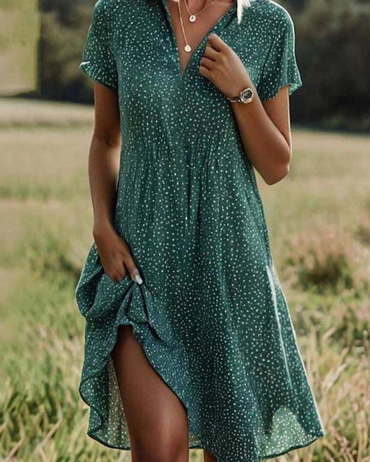 Damen Elegantes Kurzärmeliges Hemdblusenkleid | Midi