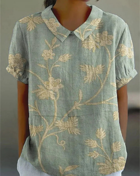 Damen Verspielte Vintage Bluse | Lässiges Blumenmuster Bluse