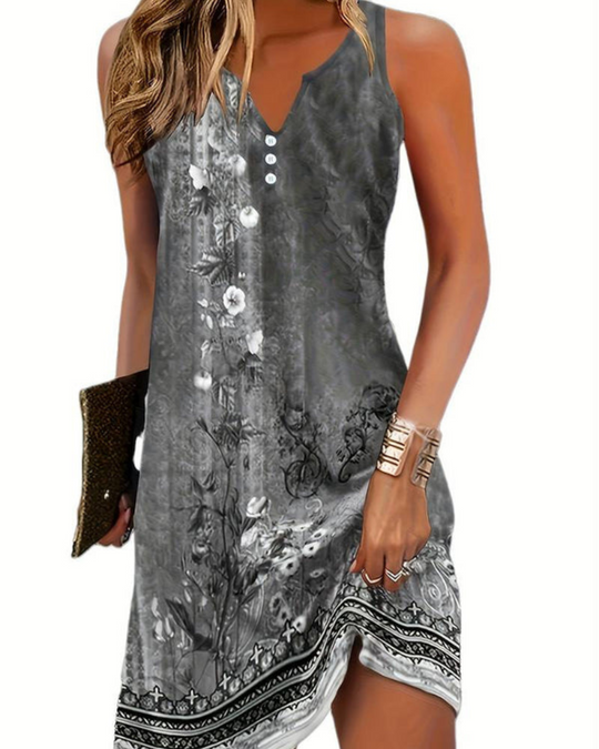 Damen Sommerkleid Elegant | Ärmelloses Strandkleid mit Zierknöpfen