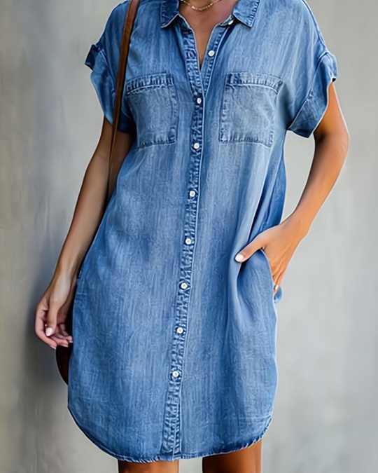Damen Blusenkleid mit Taschen | Lässiges Knopfleisten-Kleid für Alltag & Urlaub