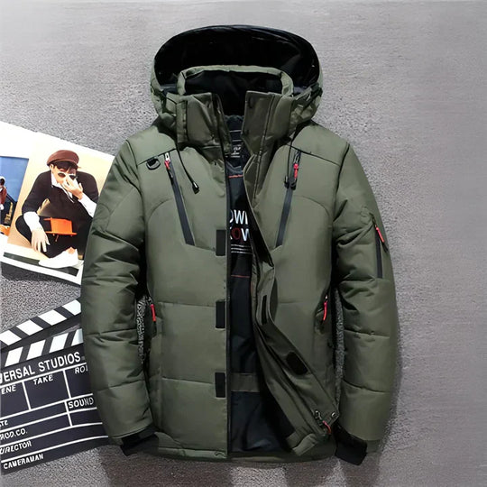 Herren-Winter-Daunenjacke | Mit Kapuze und mehreren Reißverschlusstaschen