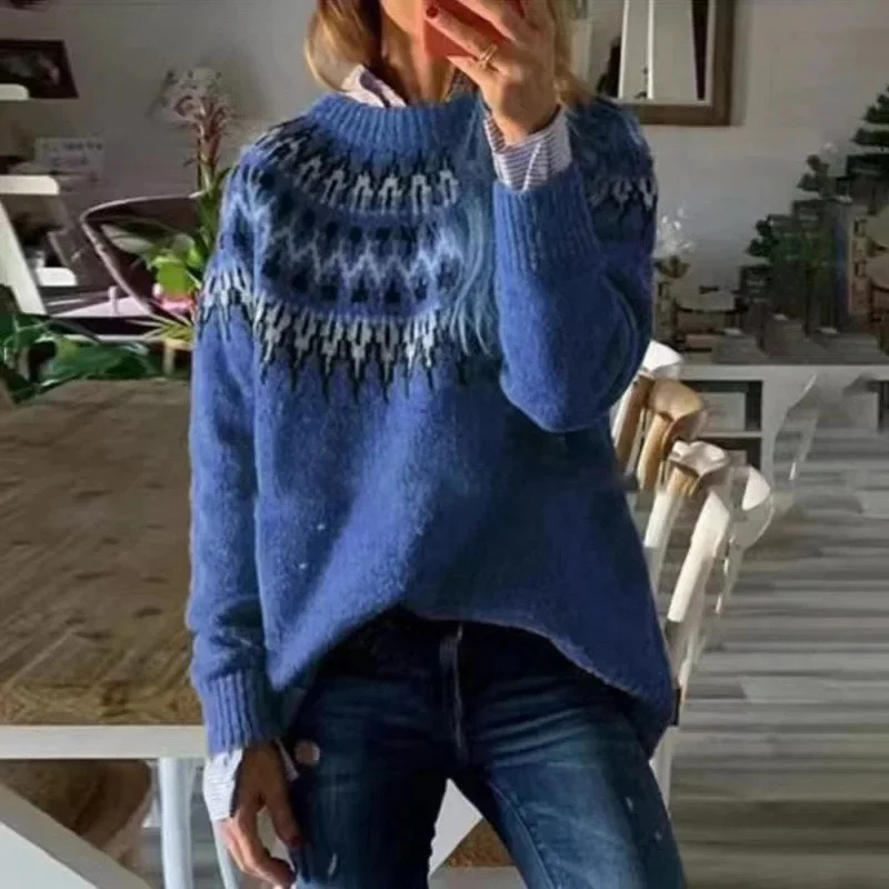 Norweger Grobstrickpullover Damen | Mit Muster Langarm