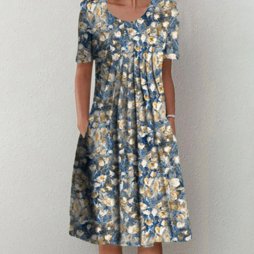 Damen Sommerkleid Casual | Midikleid mit Faltenwurf und Taschen