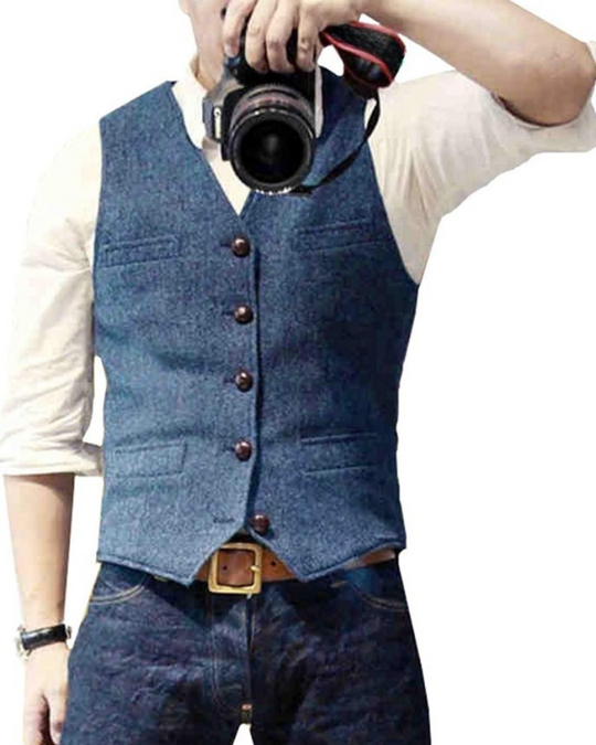 Herren Trachtenhemd | Geknöpftes Einreiher Casual Vest