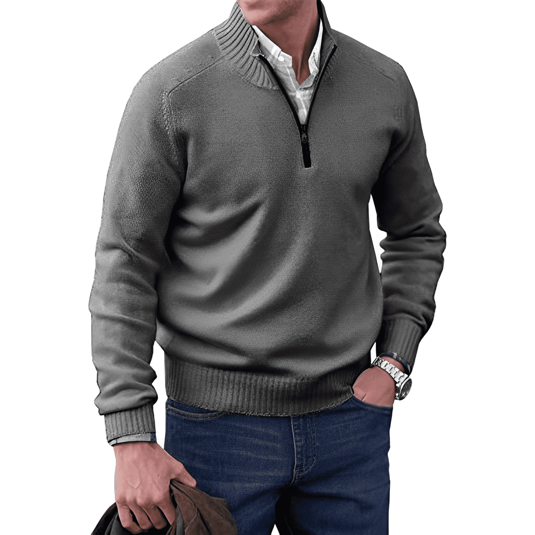Pullover Herren | Strickpullover mit halbem Reißverschluss und Stehkragen