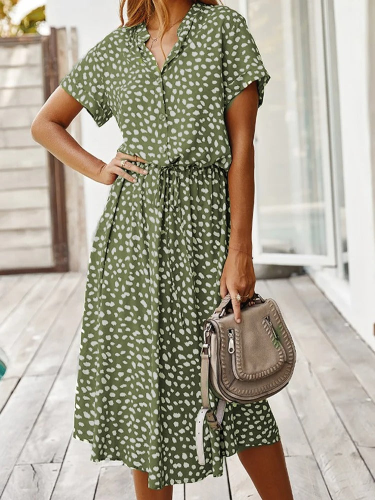 Kurzarm Print Midikleid mit Kordelzug für Damen