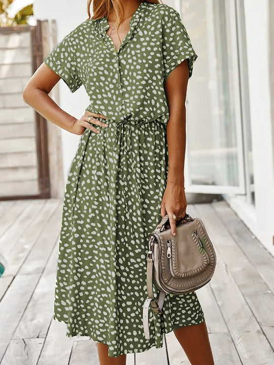 Kurzarm Print Midikleid mit Kordelzug für Damen