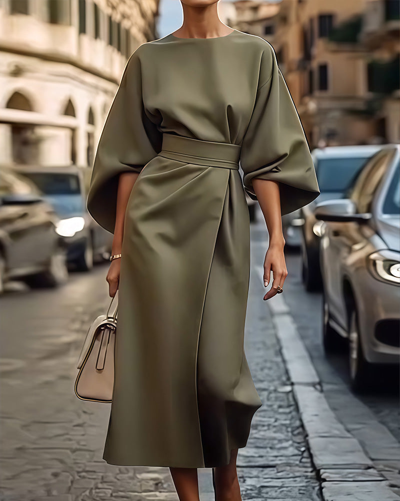 Gürteltaille Drapiertes Midikleid für Damen