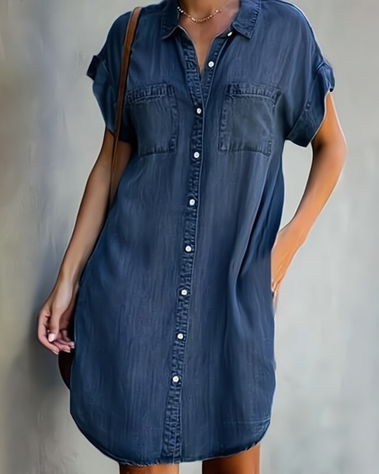 Damen Blusenkleid mit Taschen | Lässiges Knopfleisten-Kleid für Alltag & Urlaub