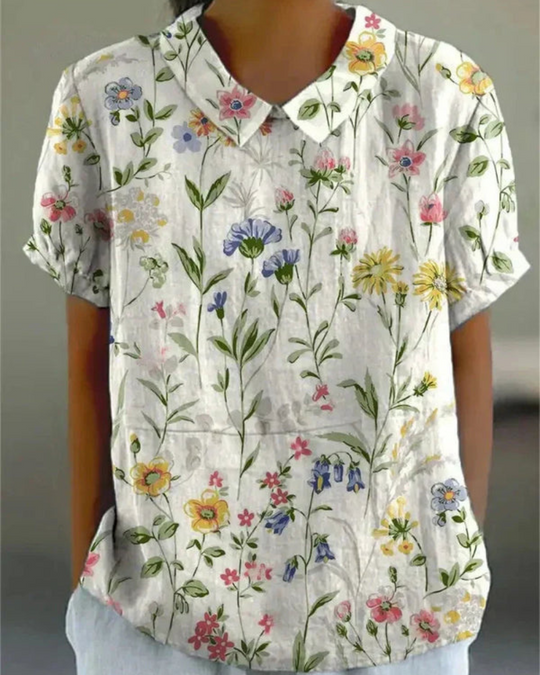 Damen Verspielte Vintage Bluse | Lässiges Blumenmuster Bluse
