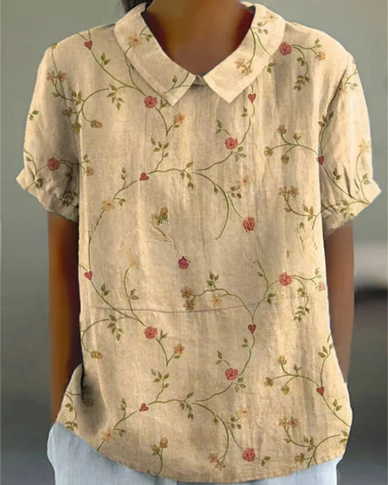 Damen Verspielte Vintage Bluse | Lässiges Blumenmuster Bluse