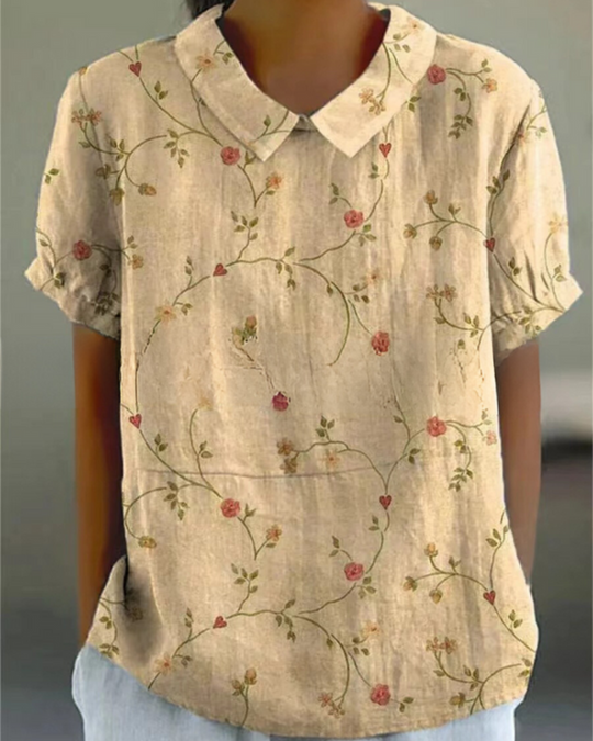 Damen Verspielte Vintage Bluse | Lässiges Blumenmuster Bluse