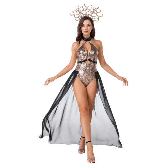 Damen Halloween-Kostüm Body | Neckholder & Transparenter Rock