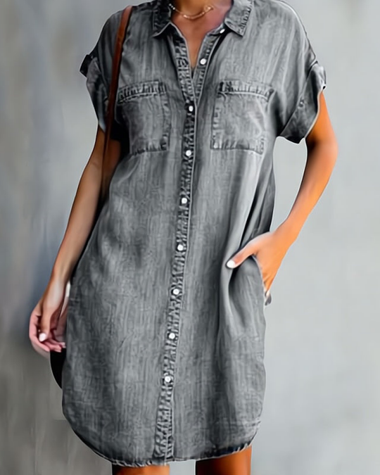 Damen Blusenkleid mit Taschen | Lässiges Knopfleisten-Kleid für Alltag & Urlaub
