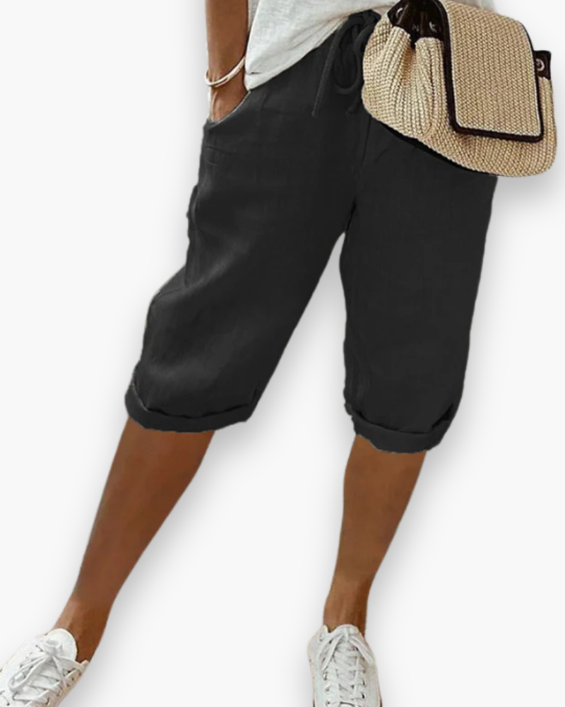 Damen Bequeme Knie-Länge Hose | Sommerliche Stoffhose