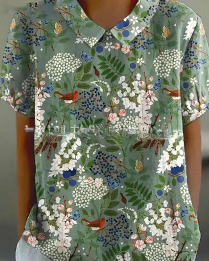 Damen Verspielte Vintage Bluse | Lässiges Blumenmuster Bluse