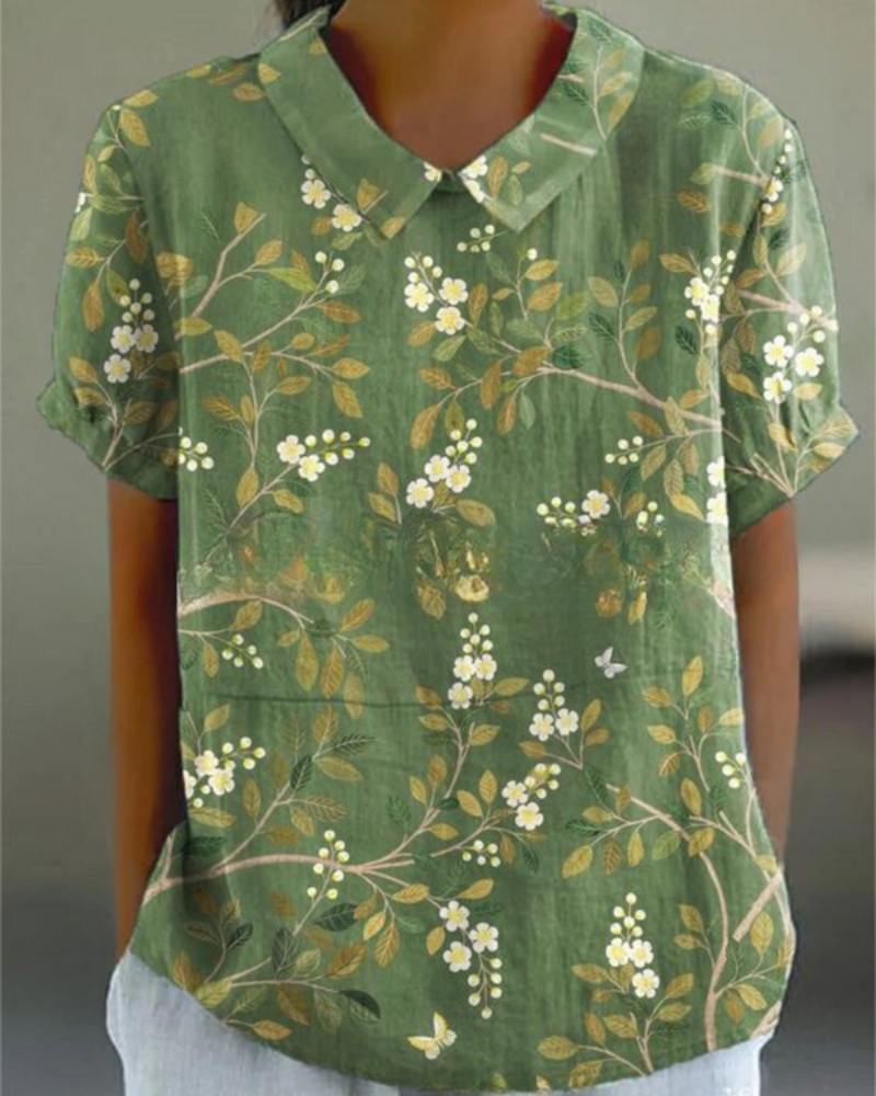 Damen Verspielte Vintage Bluse | Lässiges Blumenmuster Bluse