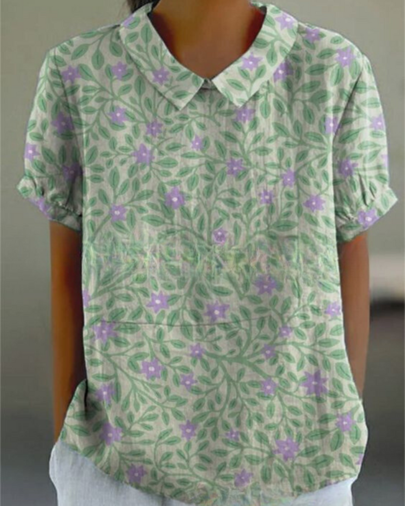 Damen Verspielte Vintage Bluse | Lässiges Blumenmuster Bluse