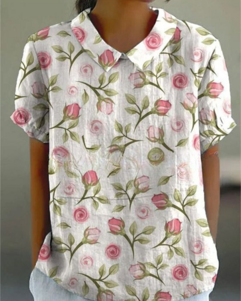 Damen Verspielte Vintage Bluse | Lässiges Blumenmuster Bluse