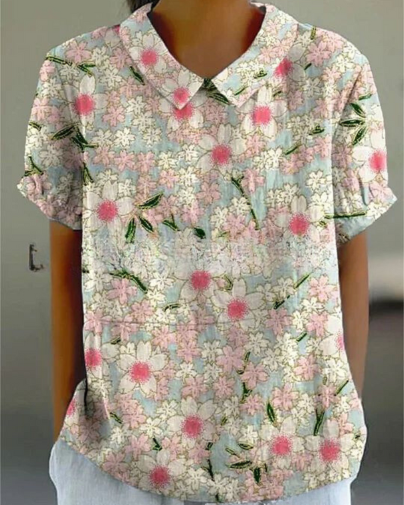 Damen Verspielte Vintage Bluse | Lässiges Blumenmuster Bluse