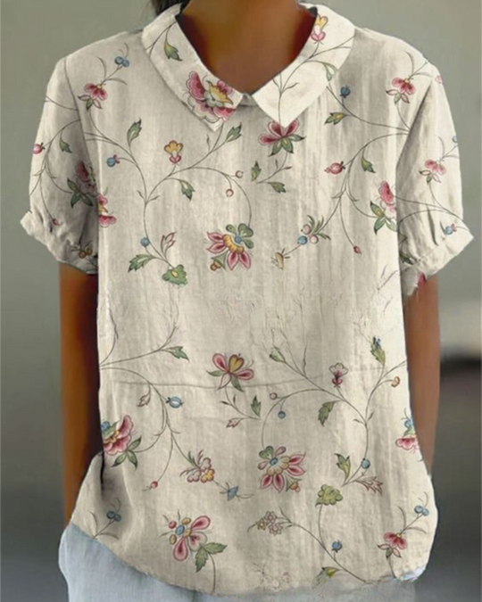 Damen Verspielte Vintage Bluse | Lässiges Blumenmuster Bluse