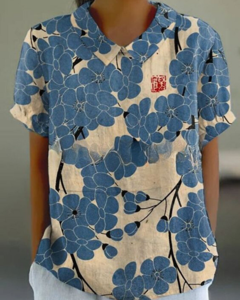 Damen Verspielte Vintage Bluse | Lässiges Blumenmuster Bluse