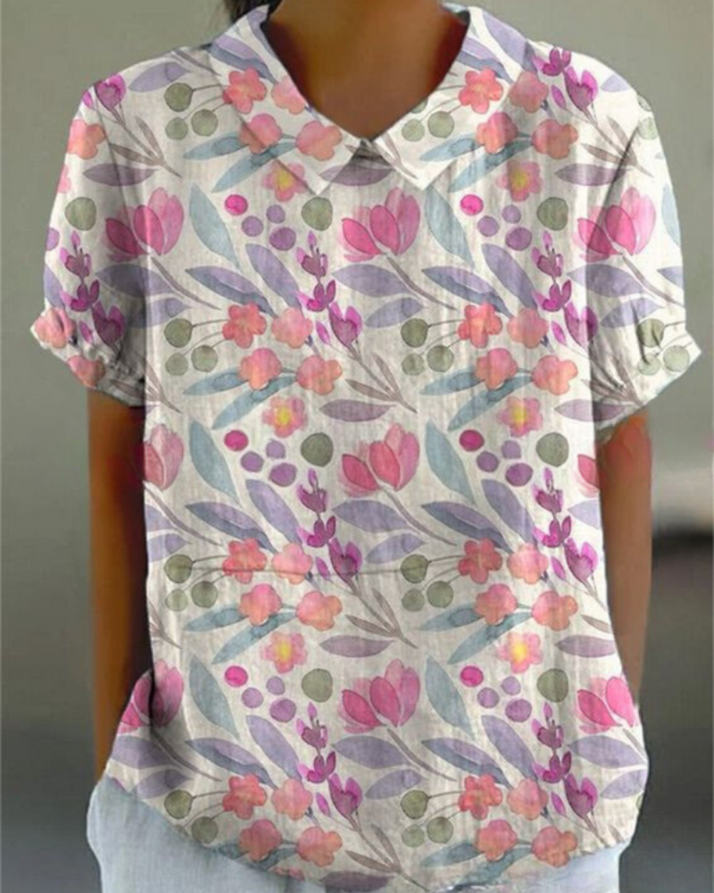 Damen Verspielte Vintage Bluse | Lässiges Blumenmuster Bluse