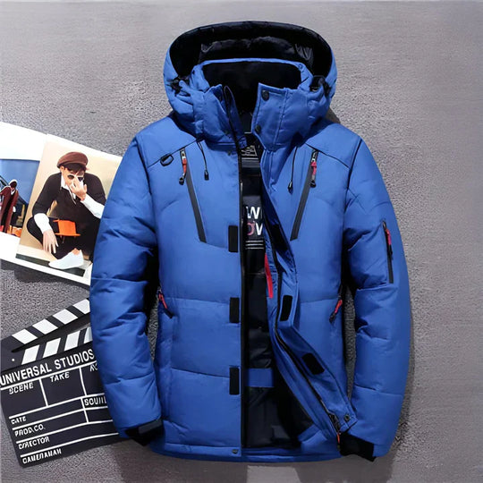 Herren-Winter-Daunenjacke | Mit Kapuze und mehreren Reißverschlusstaschen