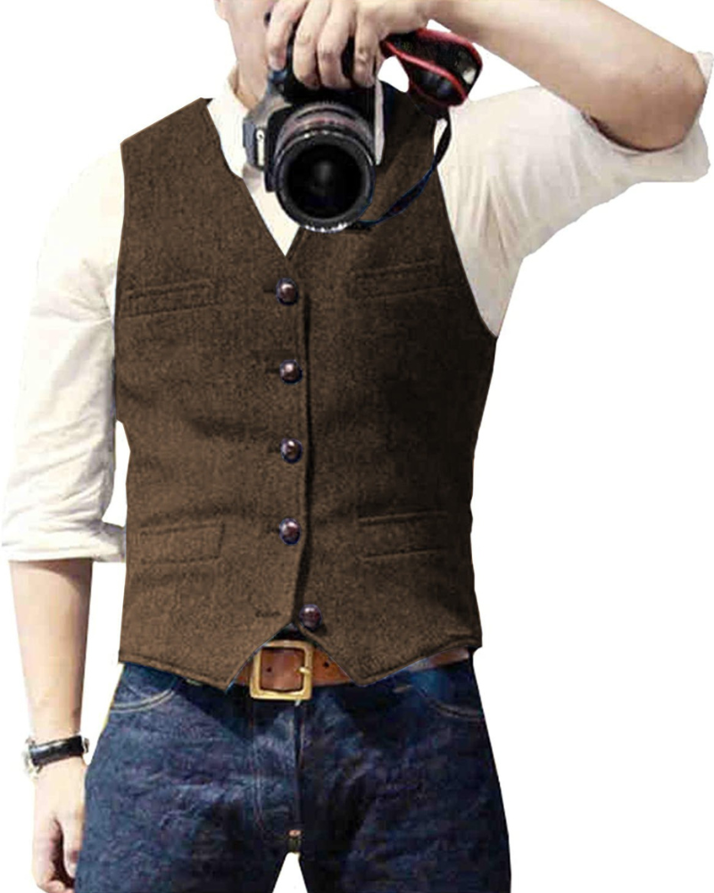 Herren Trachtenhemd | Geknöpftes Einreiher Casual Vest