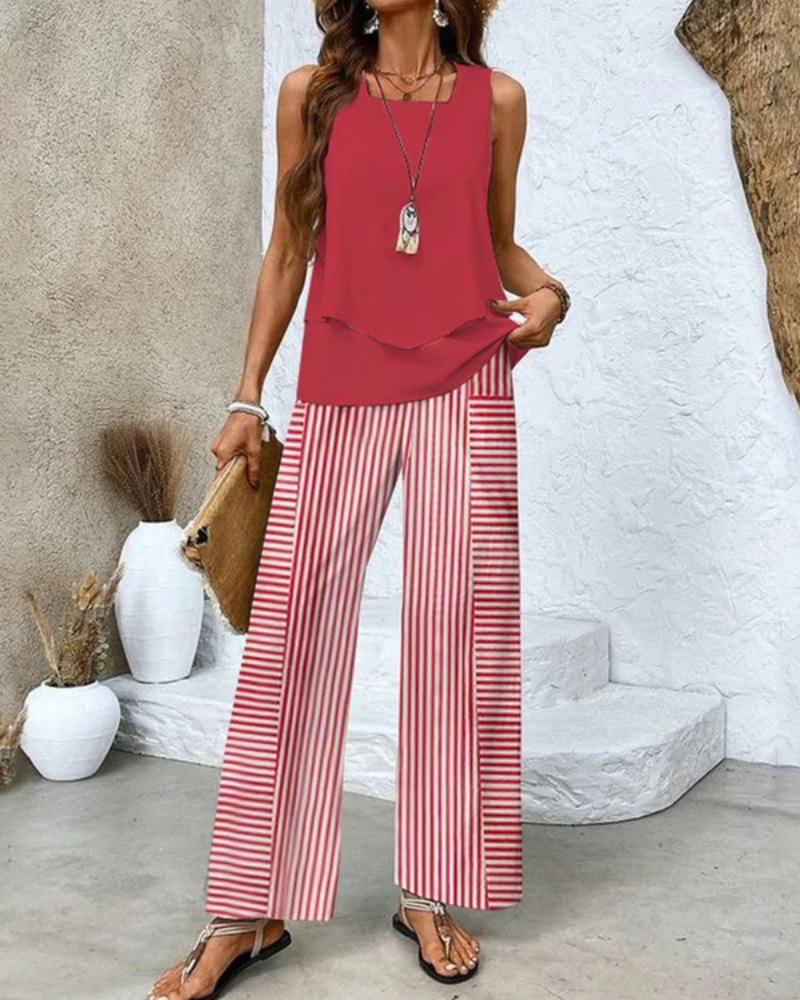 Damen Elegantes Twin Set | Ärmeloses Top und Gerade Geschnittene Hose