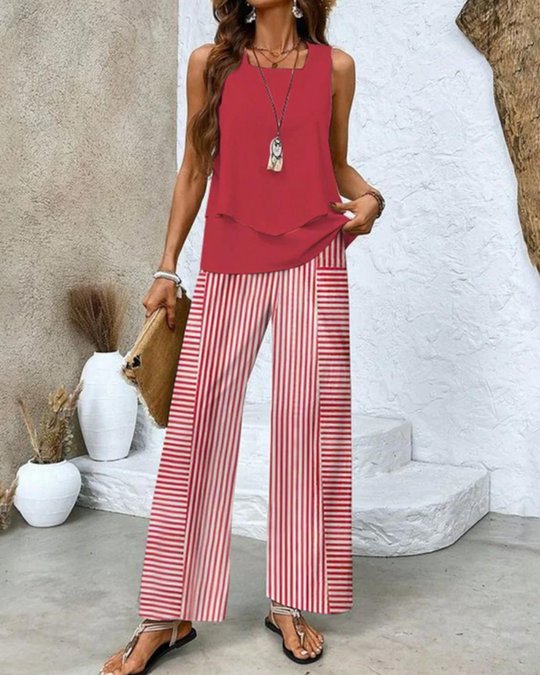 Damen Elegantes Twin Set | Ärmeloses Top und Gerade Geschnittene Hose