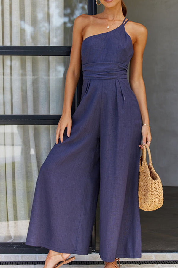 Asymmetrischer Leinen-Jumpsuit für Damen