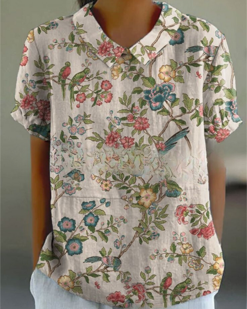 Damen Verspielte Vintage Bluse | Lässiges Blumenmuster Bluse