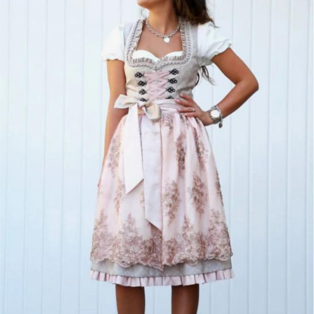 Damen Elegantes Trachtenkleid | Midi Dirndlkleid