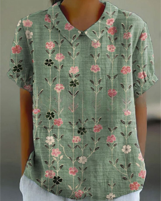 Damen Verspielte Vintage Bluse | Lässiges Blumenmuster Bluse