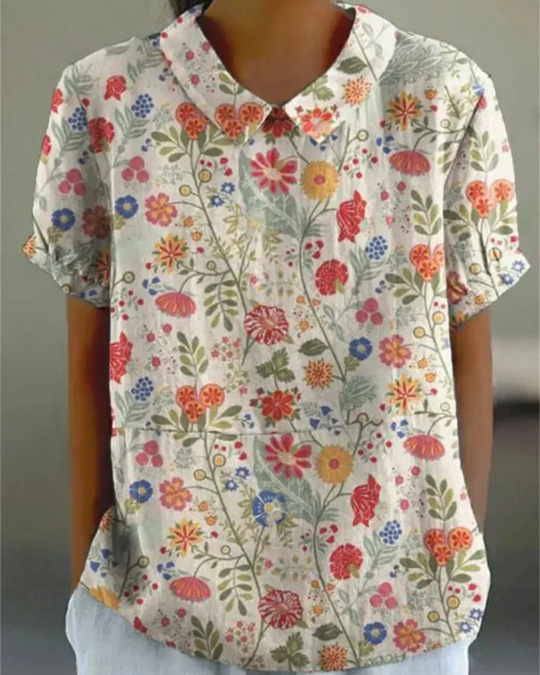 Damen Verspielte Vintage Bluse | Lässiges Blumenmuster Bluse