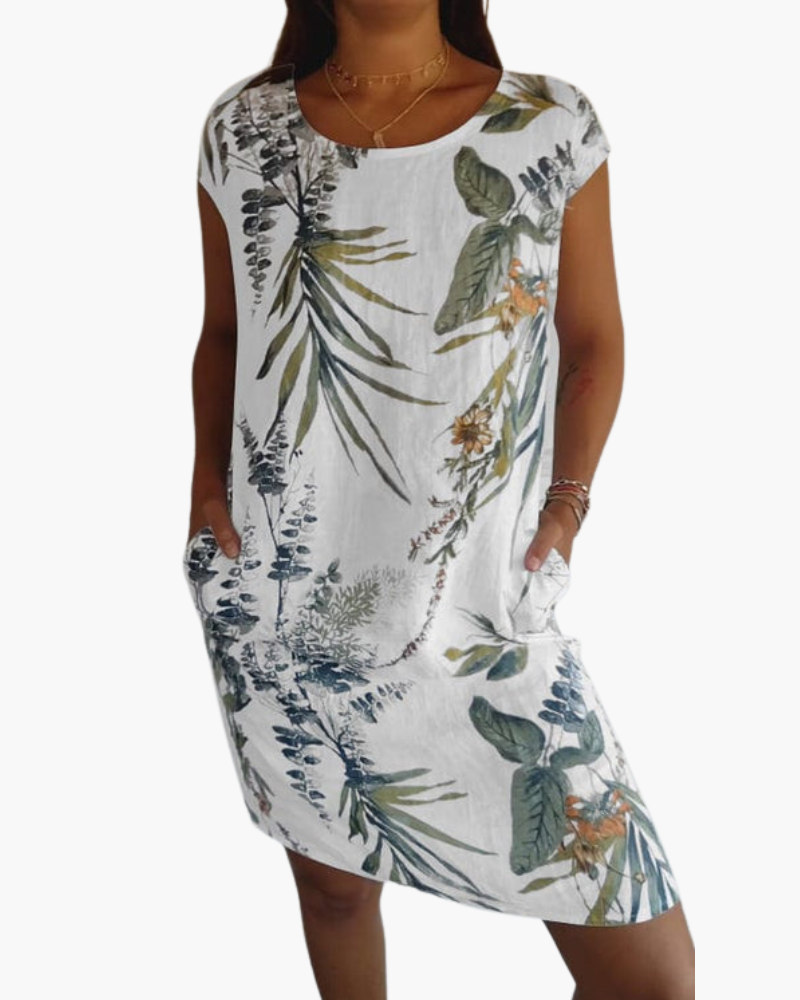Damen Freizeitkleid mit Blumenmuster | Lockeres Sommerkleid mit Taschen