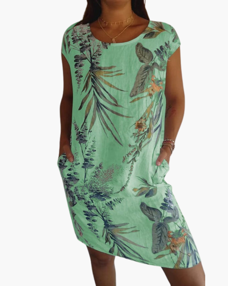 Damen Freizeitkleid mit Blumenmuster | Lockeres Sommerkleid mit Taschen