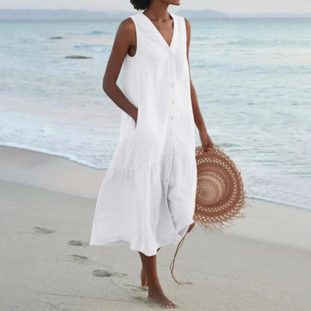 Damen Elegantes Sommerkleid Mit Knopfleiste | Midi