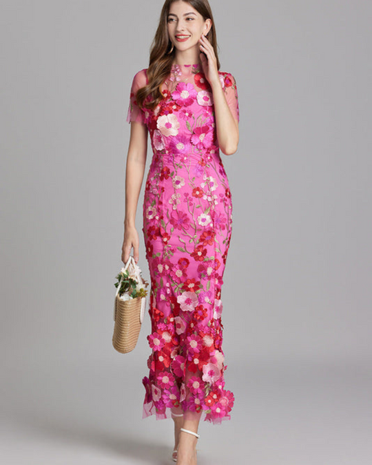 Damen Elegantes Besticktes Kleid | Maxi Festliches Kleid