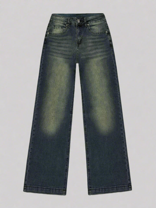 Baggy Jeans Damen | Gerades Weites Bein Mit Mid-Rise