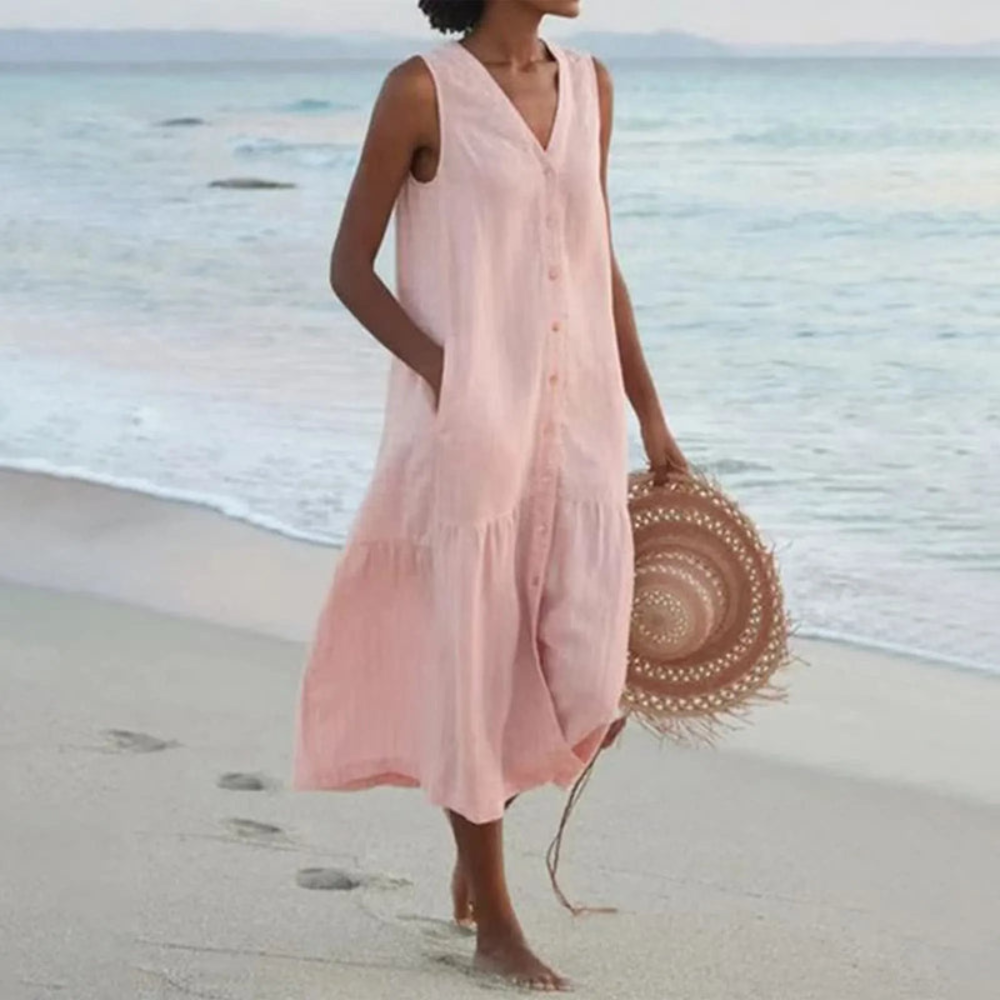Damen Elegantes Sommerkleid Mit Knopfleiste | Midi
