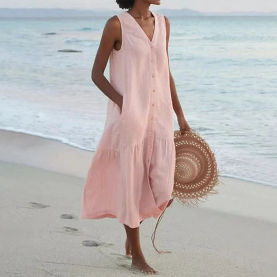 Damen Elegantes Sommerkleid Mit Knopfleiste | Midi