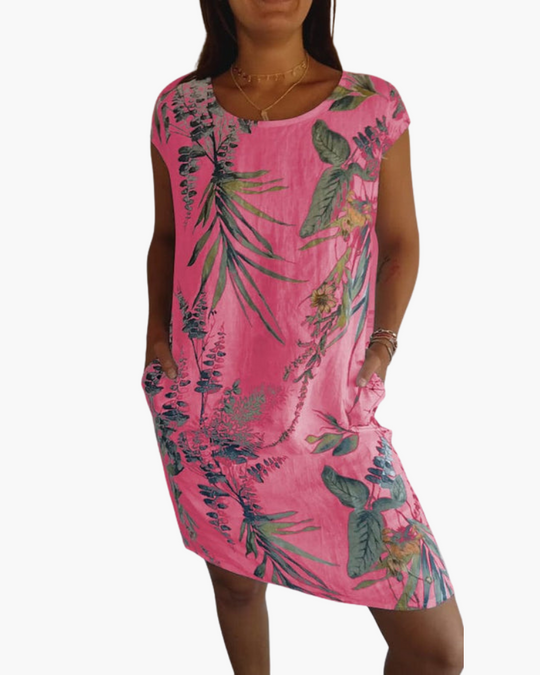 Damen Freizeitkleid mit Blumenmuster | Lockeres Sommerkleid mit Taschen