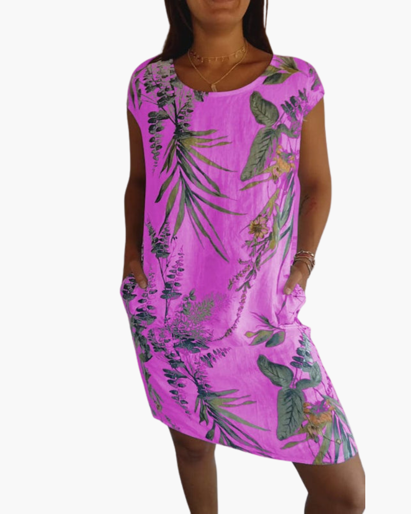 Damen Freizeitkleid mit Blumenmuster | Lockeres Sommerkleid mit Taschen