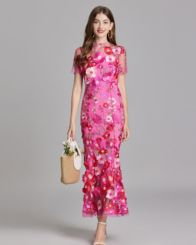 Damen Elegantes Besticktes Kleid | Maxi Festliches Kleid