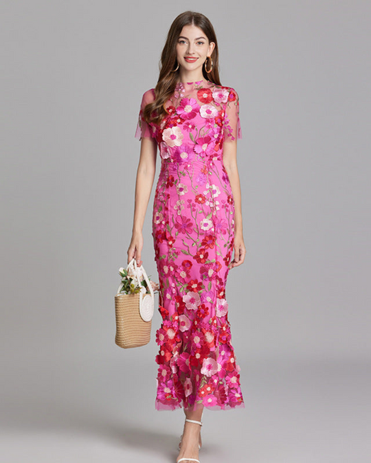 Damen Elegantes Besticktes Kleid | Maxi Festliches Kleid